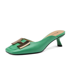 Dora Square Toe Kitten Heel Mules with Chain NEW GEW