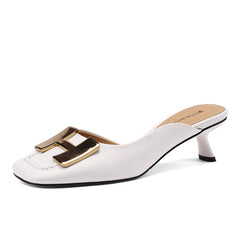 Dora Square Toe Kitten Heel Mules with Chain NEW GEW