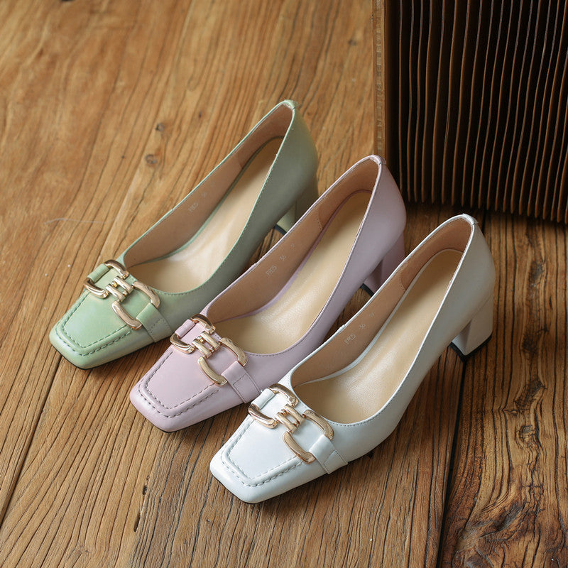 Demi Elegant Mid Heel Slip on Pumps with Chain NEW GEW