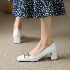 Demi Elegant Mid Heel Slip on Pumps with Chain NEW GEW