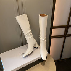 Emery Square Toe Heeled Slouchy Genuine Leather Knee High Boots NEW GEW