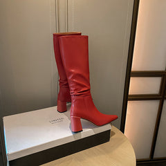 Emery Square Toe Heeled Slouchy Genuine Leather Knee High Boots NEW GEW