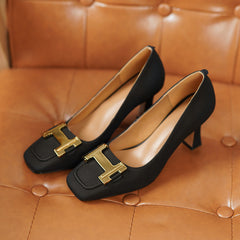 Ciara Genuine Leather Mid Heel Slip on Pumps NEW GEW