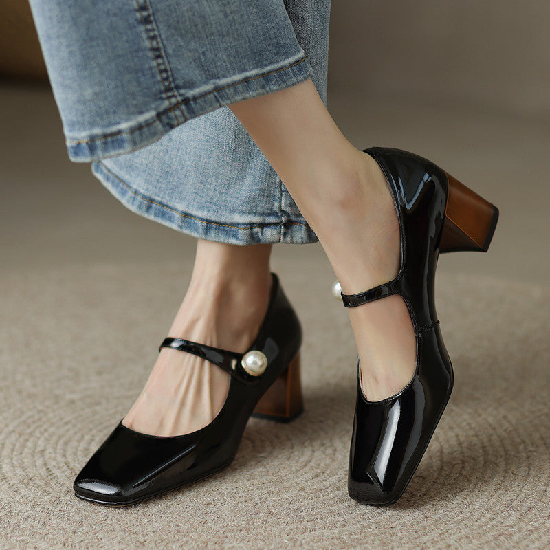 Delaney Chunky Heel Mary Janes with Pearl NEW GEW