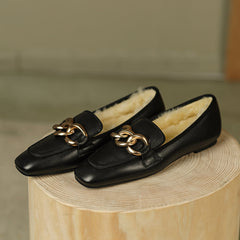 Zia Wool Genuine Leather Winte Loafers with Chain Newgew