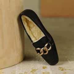 Zia Wool Genuine Leather Winte Loafers with Chain Newgew