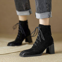Nyomi Lace up Chunky Heel Ankle Boots Newgew