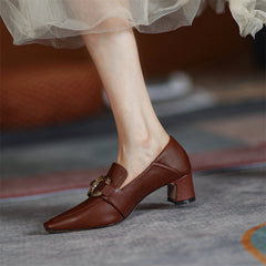 India Brown Heeled Loafers Women Newgew
