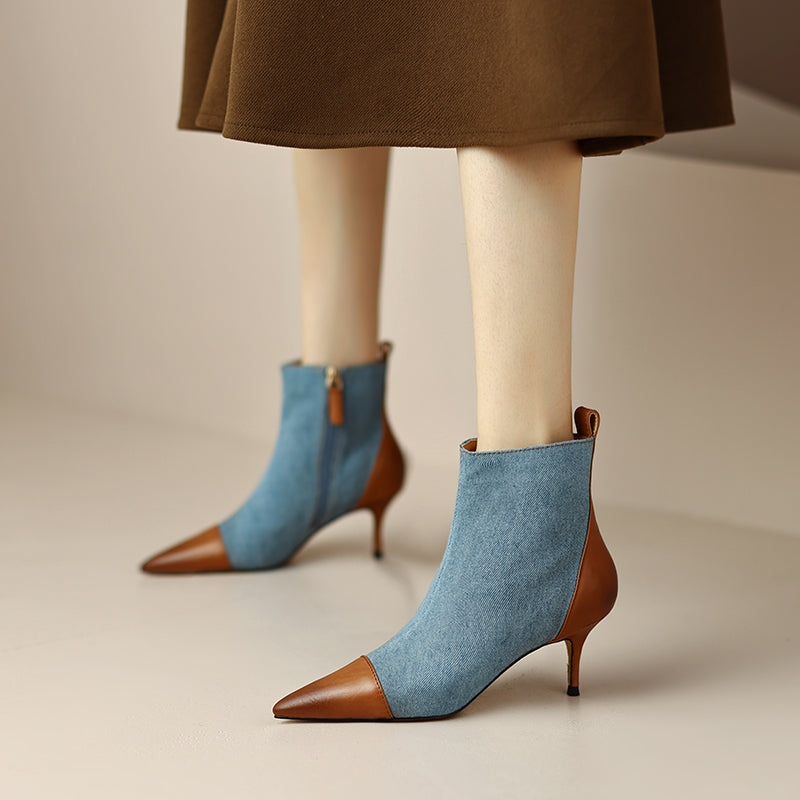 Myla Pointed Toe Ankle Denim Boots Blue newgew
