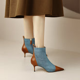 Myla Pointed Toe Ankle Denim Boots Blue newgew