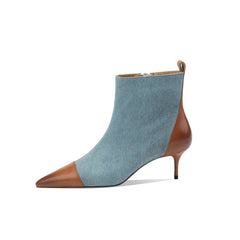 Myla Pointed Toe Ankle Denim Boots Blue newgew