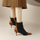 Myla Pointed Toe Ankle Denim Boots Black newgew