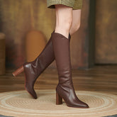 Islah Block Heel Brown Knee High Leather Boots Newgew