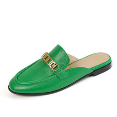 Eleni Green Leather Flat Mules NEW GEW