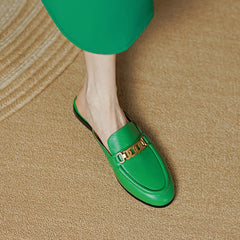 Eleni Green Leather Flat Mules NEW GEW