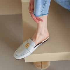 Elin Beige Flat Mules NEW GEW