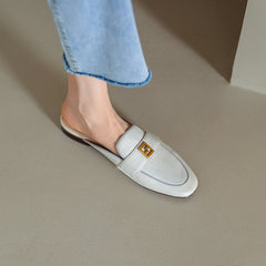 Elin Beige Flat Mules NEW GEW