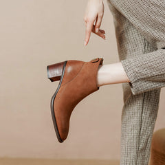 Faryn Cognac Booties Low Heel Newgew
