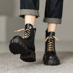 Haley Black Lace up Platform Boots Newgew