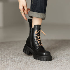 Haley Black Lace up Platform Boots Newgew
