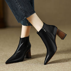 Halle Black Pointed Toe Block Heel Boots Newgew