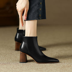 Halle Black Pointed Toe Block Heel Boots Newgew