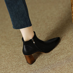 Halle Black Pointed Toe Block Heel Boots Newgew