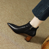Halle Black Pointed Toe Block Heel Boots Newgew