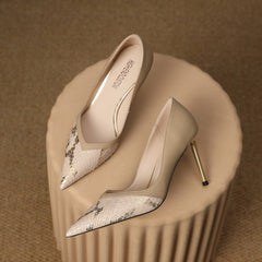 Mira Snakeskin Nude Pointed Toe Heels newgew