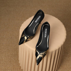 Mira Pointed Toe Black and Gold High Heels newgew