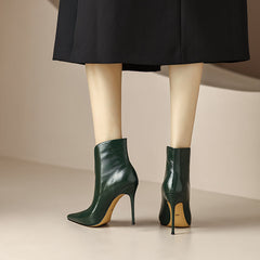 Maci Dark Green Stiletto Cut out Ankle Boots newgew
