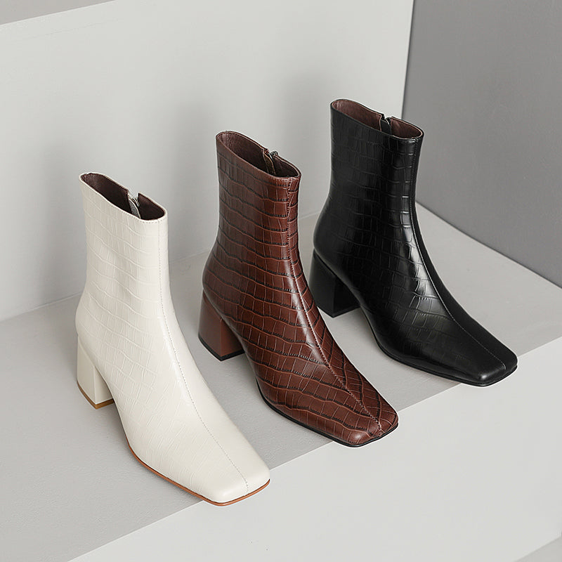 Ida Square Toe Beige Ankle Boots Newgew