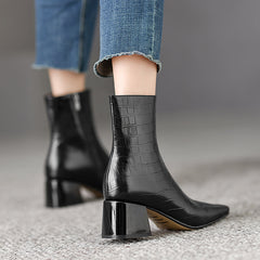 Ida Black Square Toe Sock Ankle Boots Newgew