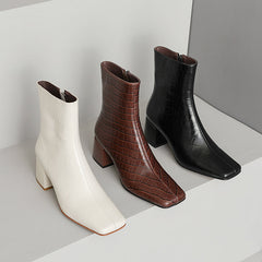 Ida Square Toe Beige Ankle Boots Newgew