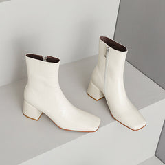 Ida Square Toe Beige Ankle Boots Newgew