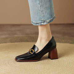Italia Black Square Toe Heeled Loafers newgew