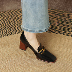 Italia Black Square Toe Heeled Loafers newgew