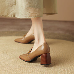 Italia Khaki Square Toe Heeled Loafers newgew