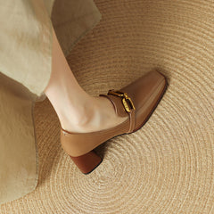 Italia Khaki Square Toe Heeled Loafers newgew