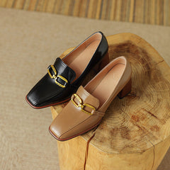 Italia Black Square Toe Heeled Loafers newgew