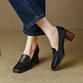 Inga Black Square Toe Block Heeled Loafers Newgew