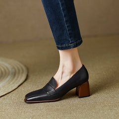 Inga Black Square Toe Block Heeled Loafers Newgew