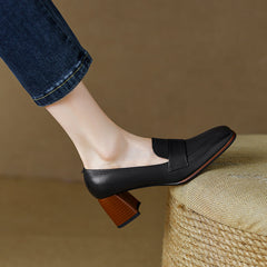 Inga Black Square Toe Block Heeled Loafers Newgew
