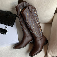 Naima Dark Brown Knee High Cowgirl Boots newgew