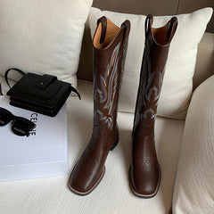 Naima Dark Brown Knee High Cowgirl Boots newgew