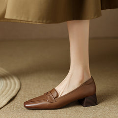 Mia Leather Heeled Penny Loafers Khaki newgew