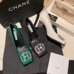 Giada Rhinestone Block Heels Black Newgew