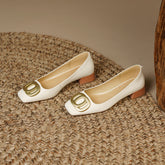 Iva Beige Low Heeled Square Toe Flats newgew