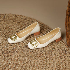 Iva Beige Low Heeled Square Toe Flats newgew