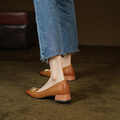 Iva Brown Low Heeled Square Toe Flats newgew